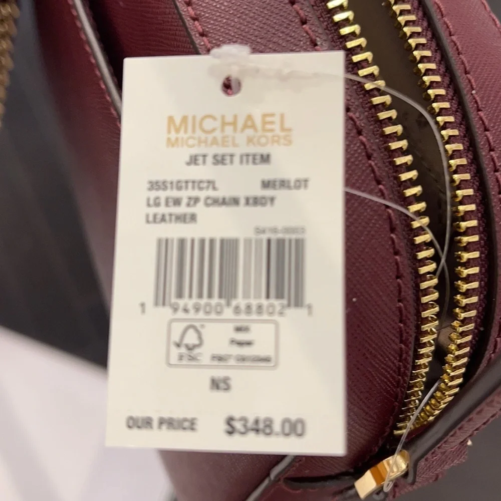 Michael Kors Jet Set Item Large East West Zip Chain Merlot Crossbody Bag